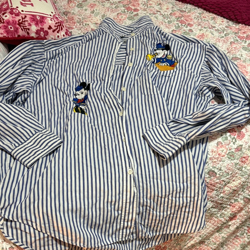 Striped Blue Shirt with Disney Embroidery